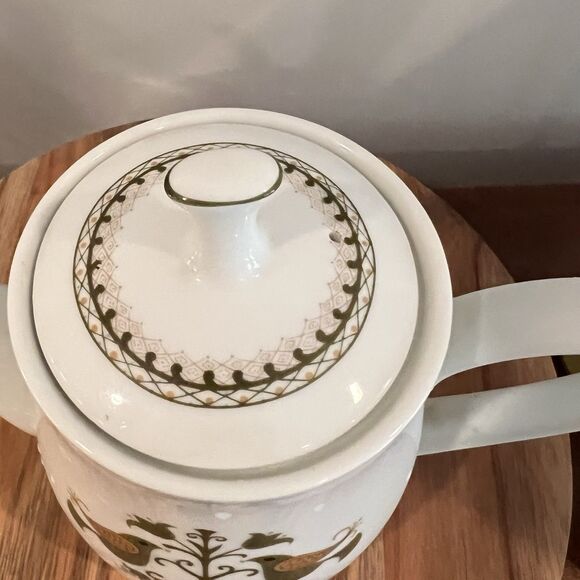 Noritake Hermitage 6226 Teapot Green Birds Vtg Japan - Picture 5 of 10